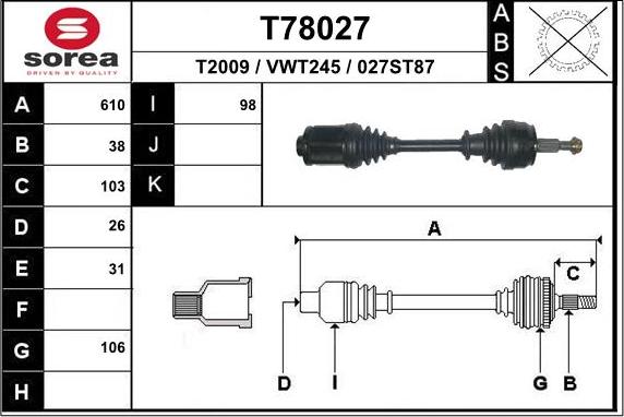 EAI T78027 - Приводний вал autozip.com.ua