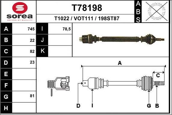EAI T78198 - Приводний вал autozip.com.ua