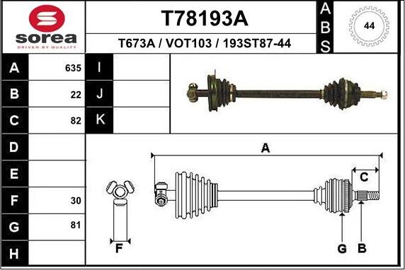EAI T78193A - Приводний вал autozip.com.ua