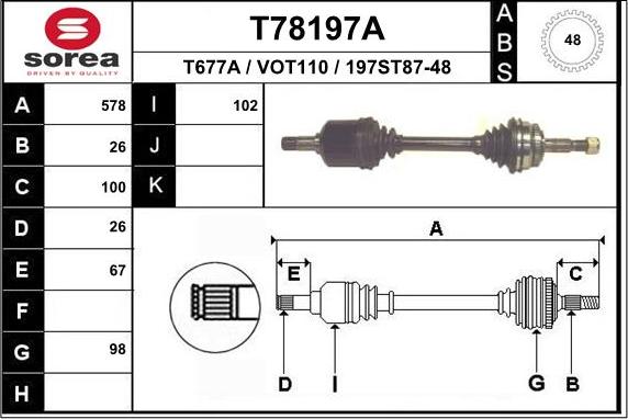 EAI T78197A - Приводний вал autozip.com.ua