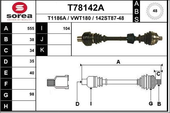 EAI T78142A - Приводний вал autozip.com.ua