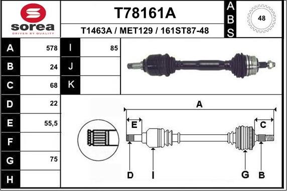 EAI T78161A - Приводний вал autozip.com.ua