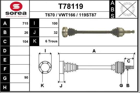 EAI T78119 - Приводний вал autozip.com.ua