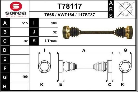 EAI T78117 - Приводний вал autozip.com.ua
