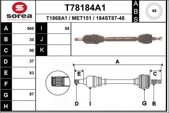 EAI T78184A1 - Приводний вал autozip.com.ua