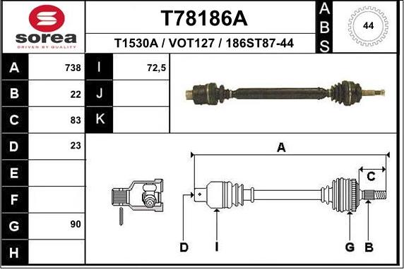 EAI T78186A - Приводний вал autozip.com.ua