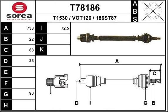 EAI T78186 - Приводний вал autozip.com.ua