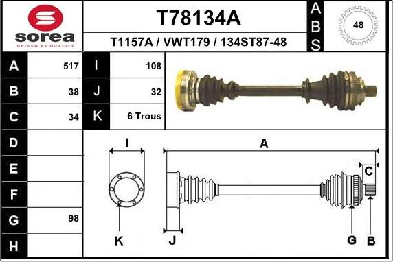 EAI T78134A - Приводний вал autozip.com.ua