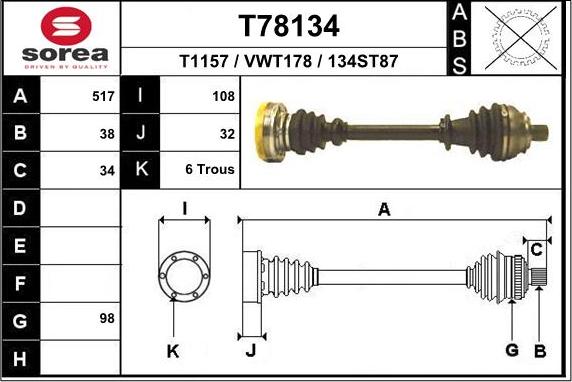 EAI T78134 - Приводний вал autozip.com.ua