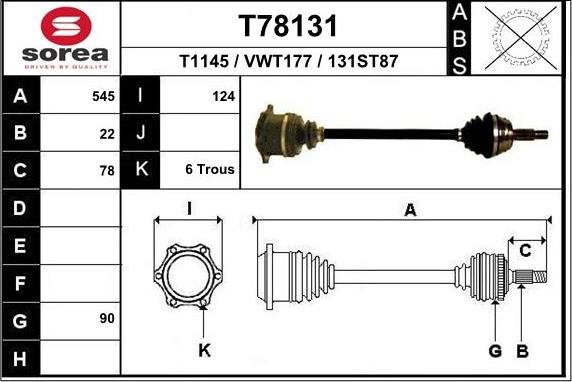 EAI T78131 - Приводний вал autozip.com.ua