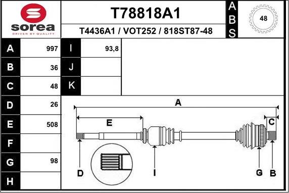 EAI T78818A1 - Приводний вал autozip.com.ua