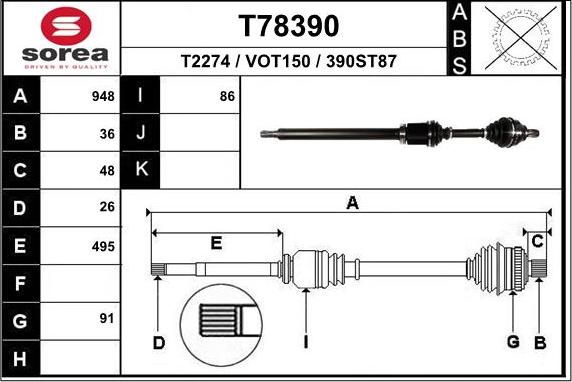 EAI T78390 - Приводний вал autozip.com.ua