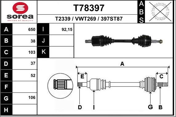 EAI T78397 - Приводний вал autozip.com.ua