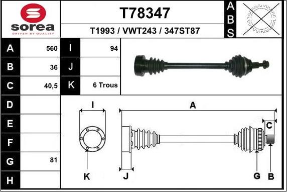 EAI T78347 - Приводний вал autozip.com.ua