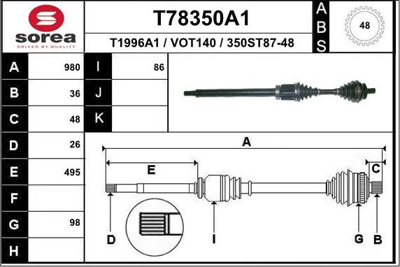 EAI T78350A1 - Приводний вал autozip.com.ua