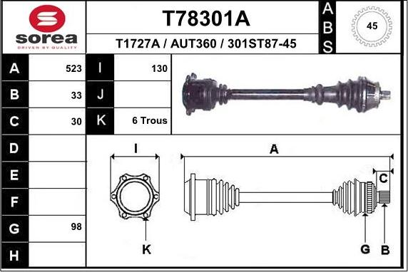 EAI T78301A - Приводний вал autozip.com.ua