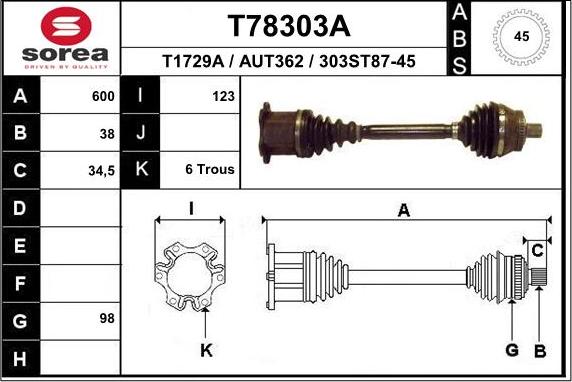 EAI T78303A - Приводний вал autozip.com.ua