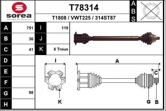 EAI T78314 - Приводний вал autozip.com.ua