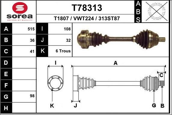 EAI T78313 - Приводний вал autozip.com.ua