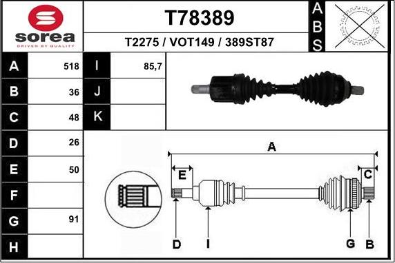 EAI T78389 - Приводний вал autozip.com.ua