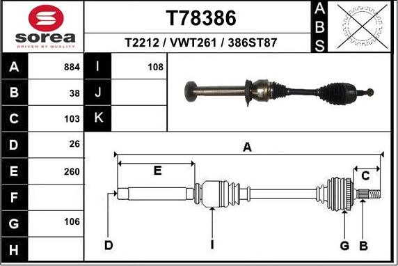 EAI T78386 - Приводний вал autozip.com.ua