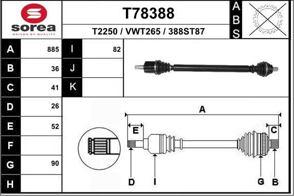 EAI T78388 - Приводний вал autozip.com.ua