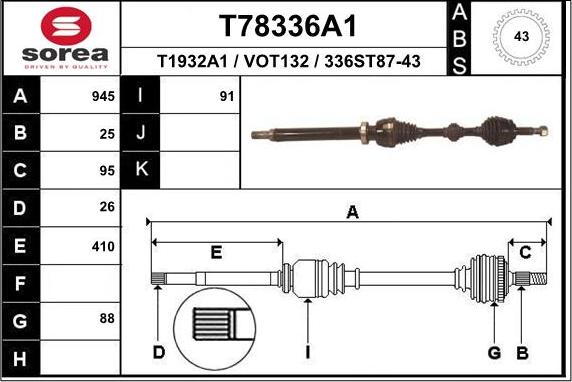 EAI T78336A1 - Приводний вал autozip.com.ua