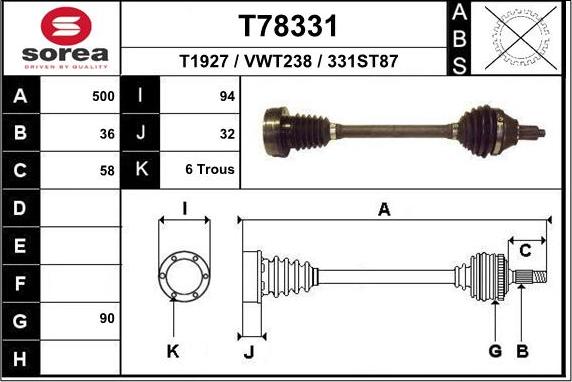 EAI T78331 - Приводний вал autozip.com.ua