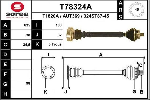 EAI T78324A - Приводний вал autozip.com.ua