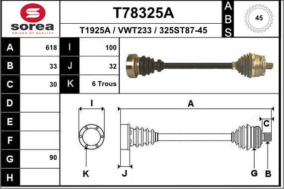 EAI T78325A - Приводний вал autozip.com.ua