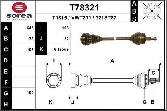 EAI T78321 - Приводний вал autozip.com.ua