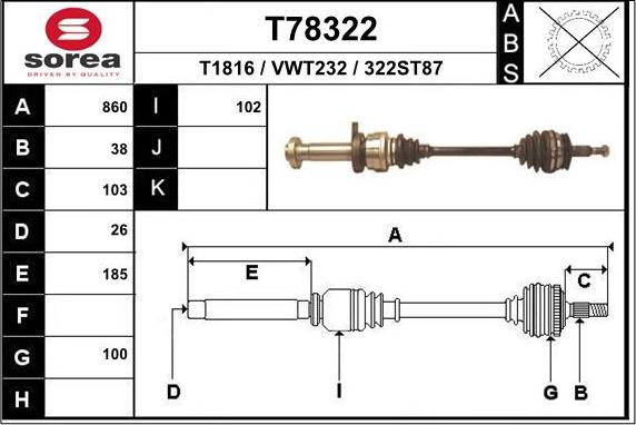 EAI T78322 - Приводний вал autozip.com.ua