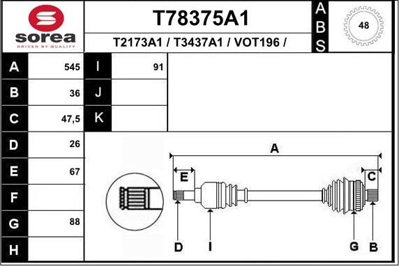 EAI T78375A1 - Приводний вал autozip.com.ua