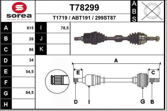 EAI T78299 - Приводний вал autozip.com.ua