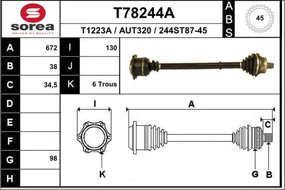 EAI T78244A - Приводний вал autozip.com.ua