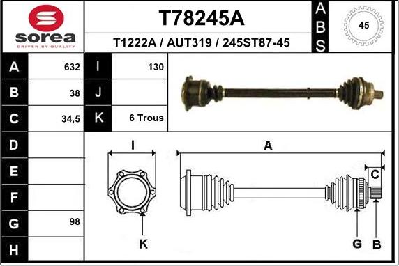 EAI T78245A - Приводний вал autozip.com.ua