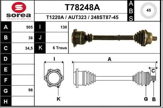 EAI T78248A - Приводний вал autozip.com.ua