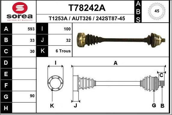 EAI T78242A - Приводний вал autozip.com.ua