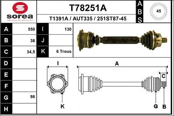 EAI T78251A - Приводний вал autozip.com.ua