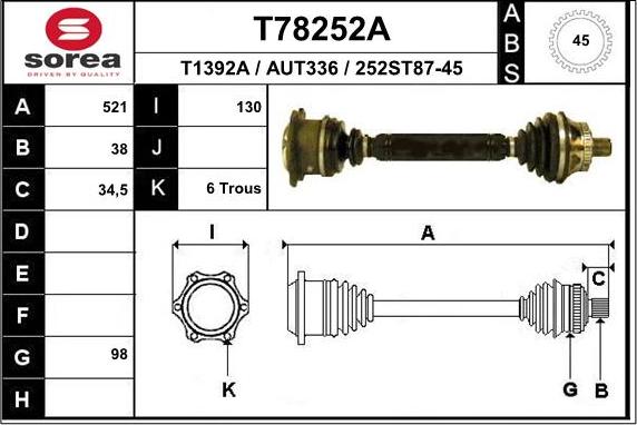 EAI T78252A - Приводний вал autozip.com.ua