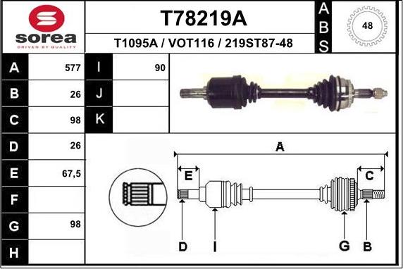 EAI T78219A - Приводний вал autozip.com.ua