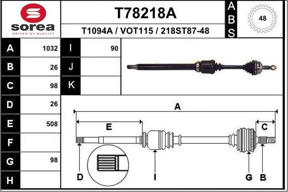 EAI T78218A - Приводний вал autozip.com.ua