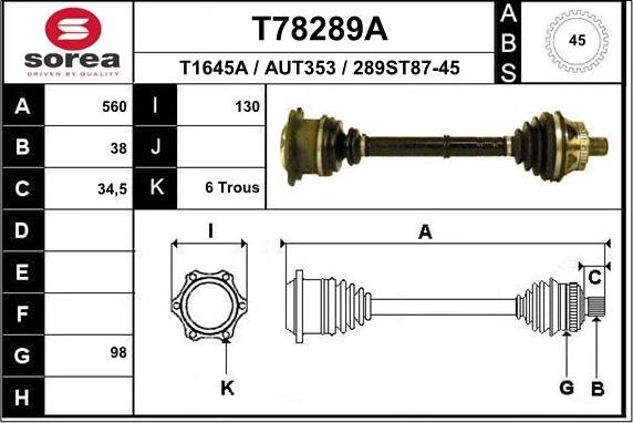 EAI T78289A - Приводний вал autozip.com.ua
