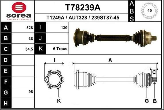 EAI T78239A - Приводний вал autozip.com.ua