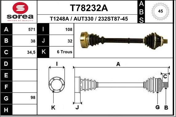 EAI T78232A - Приводний вал autozip.com.ua