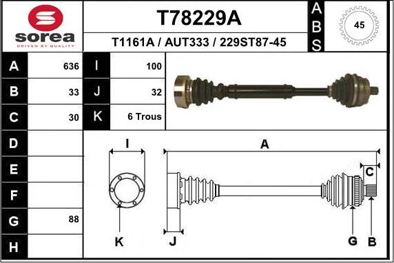 EAI T78229A - Приводний вал autozip.com.ua