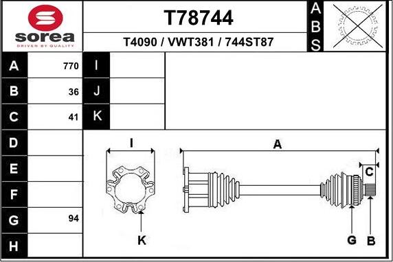 EAI T78744 - Приводний вал autozip.com.ua