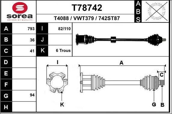 EAI T78742 - Приводний вал autozip.com.ua