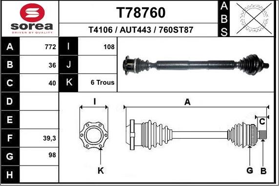 EAI T78760 - Приводний вал autozip.com.ua