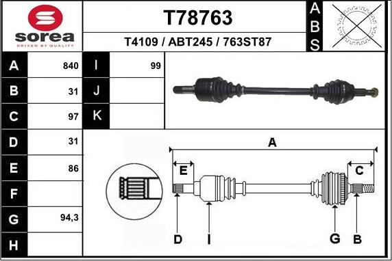 EAI T78763 - Приводний вал autozip.com.ua